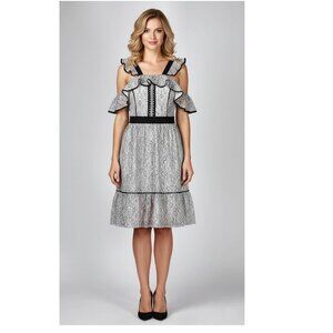 Adelyn Rae Lace Babydoll Dress, Black and White, Womens Size Small